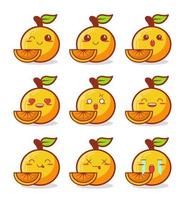 süße orange kawaii emoticon sammlung vektor