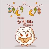 glad eid al adha mubarak med lykta och söta får vektor