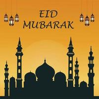 eid mubarak islamische hintergrundvorlage, eid al adha und iftar mit arabischem text gesegnetes fest oder festival. eid mubarak text, muslim, islamischer feiertag. vektor