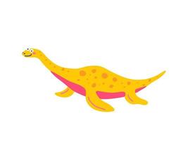 söt flytande dinosaurie plesiosaur, platt vektorillustration i handritad stil på vit bakgrund vektor