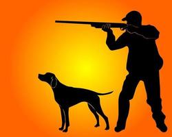 schwarze Silhouette des Jägers mit einem Hund