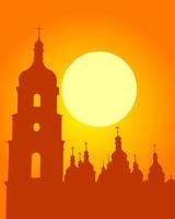 siluett sophia katedralen i kiev på en orange bakgrund vektor