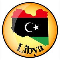 Orangefarbener Knopf mit den Bildkarten von Libyen vektor