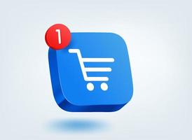 web shopping cart koncept. 3d vektor mobil applikationsikon med meddelande