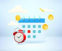 Business-Agenda-Konzept mit Kalender und Uhr. 3D-Vektor-Illustration vektor