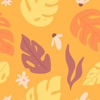 färgglada gula tropiska blad seamless mönster vektor