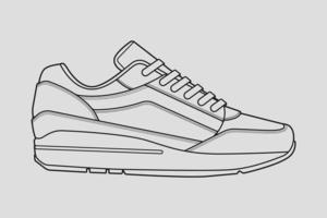 Schuhe Sneaker Umrisszeichnung Vektor, Turnschuhe in einem Skizzenstil gezeichnet, schwarze Linie Sneaker Turnschuhe Vorlagenumriss, Vektorillustration.