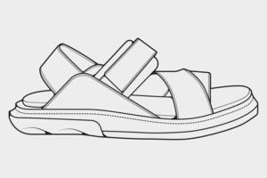 Umrisszeichnungsvektor für Riemensandalen, Riemensandalen im Skizzenstil, Umriss der Turnschuhvorlage, Vektorillustration. vektor