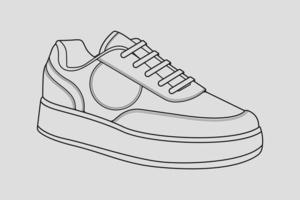 Schuhe Sneaker Umrisszeichnung Vektor, Turnschuhe in einem Skizzenstil gezeichnet, schwarze Linie Sneaker Turnschuhe Vorlagenumriss, Vektorillustration. vektor