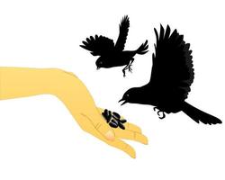 Vogelfütterung mit ihren Händen vektor