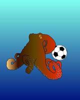 Oktopus auf blauem Hintergrund mit einem Fußball vektor