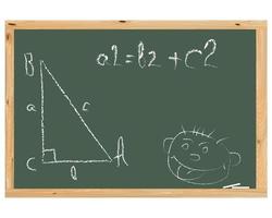 Schultafel mit Satz des Pythagoras und bemaltem Becher vektor