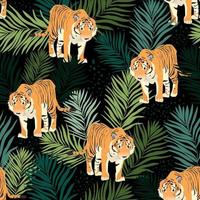 nahtloses Muster mit Tigern und Blättern vektor