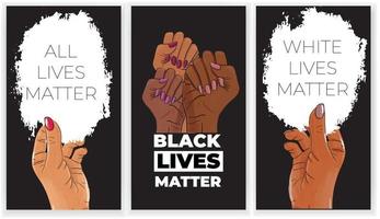 Stoppt Rassismus. Black Lives Matter. afroamerikanische Armgeste. Antidiskriminierung, Hilfe bei der Bekämpfung von Rassismus, Banner zur Akzeptanz von Toleranz. Leute, Gleichheit, Schablone, Vektor, Bestand, Illustration. vektor