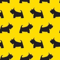 seamless mönster med skotsk terrier siluett på en gul bakgrund. vektor