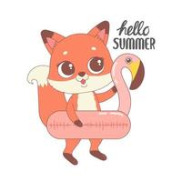 süßer fuchs bereit für den sommer, hallo sommerkarikaturvektorillustration vektor