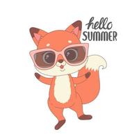 süßer fuchs bereit für den sommer, hallo sommerkarikaturvektorillustration vektor