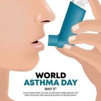 världsastmadagen bakgrund med en astmapatient som håller en inhalator vektor