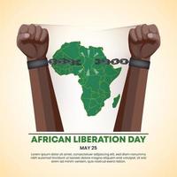 afrikanischer befreiungstag oder afrika-tageshintergrund mit den händen, die eine handschelle brechen vektor