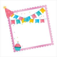 födelsedagselement, lycka, grattis på födelsedagen vektorillustration på vit bakgrund, festram, födelsedagstårtor, festelement, partybanner, födelsedagskeps, banderoll. vektor