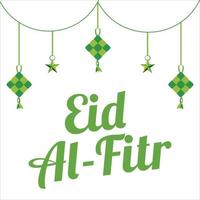 eid al-fitr grön texteffekt på vit bakgrund, muslimsk festival eid al-fitr vacker texteffekt, eid al-fitr, muslimsk moské, drakar, grön, vit, måne, element. vektor