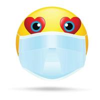 emoji med munmask - gult ansikte med öppna ögon bär en vit kirurgisk mask, emoji bär en ansiktsmask, gul emoji med ansiktsmask vektor
