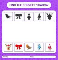 hitta rätt skuggspel med julikonen. arbetsblad för förskolebarn, aktivitetsblad för barn vektor