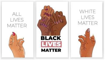 Stoppt Rassismus. Black Lives Matter. afroamerikanische Armgeste. Antidiskriminierung, Hilfe bei der Bekämpfung von Rassismus, Banner zur Akzeptanz von Toleranz. Leute, Gleichheit, Schablone, Vektor, Bestand, Illustration. vektor