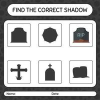 Finden Sie mit Tombstone das richtige Schattenspiel. arbeitsblatt für vorschulkinder, kinderaktivitätsblatt vektor