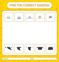 Finden Sie das richtige Schattenspiel mit dem Halloween-Symbol. arbeitsblatt für vorschulkinder, kinderaktivitätsblatt vektor
