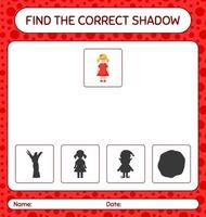 Finden Sie das richtige Schattenspiel mit Puppe. arbeitsblatt für vorschulkinder, kinderaktivitätsblatt vektor