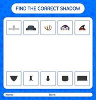 Finden Sie das richtige Schattenspiel mit dem Halloween-Symbol. arbeitsblatt für vorschulkinder, kinderaktivitätsblatt vektor