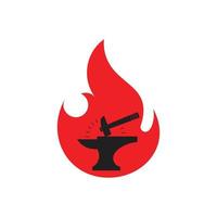 Hammer Silhouette Flamme Schmied Symbol Logo Vektor