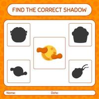 Finden Sie das richtige Schattenspiel mit Vollmond. arbeitsblatt für vorschulkinder, kinderaktivitätsblatt vektor