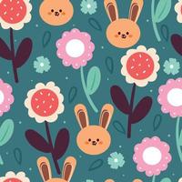 nahtlose musterhandzeichnung cartoon hase und blume. Tierzeichnung für Stoffdruck, Textil, Geschenkpapier vektor