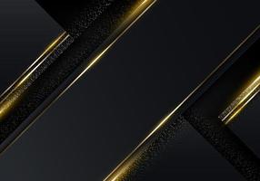 3d modernes luxusschablonendesign schwarze und goldene quadrate streifen mit goldglitterlinie lichtfunken auf dunklem hintergrund vektor