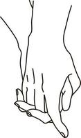 Hände eines Paares halten sich. romantische Berührung von Palmen von Liebhabern, Symbol des Familienschutzes, Vektorillustrationskonzept von Zusammengehörigkeit und Sicherheit. Silhouette in einer einfachen Zeichnung vektor