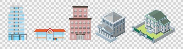 Gebäuden und modernen Stadthäusern. gebäude büro wohnung außen wohnung hoch glas wolkenkratzer stadt set vektorillustration vektor