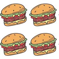 buntes Hamburger-Muster. leckerer fastfood wiederholbarer druck. Vektorillustration auf weißem Hintergrund. vektor