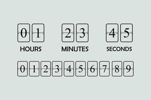 Flip-Board-Countdown-Uhr-Zähler-Timer-Logo-Vorlage. Anzeigetafel mit Stunden, Minuten und Sekunden für Webseite, bevorstehendes Ereignis, Seite im Bau usw vektor