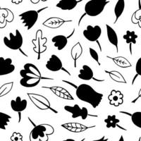 Nahtloses Muster aus schwarzen Doodle-Blumen. digitales Altpapier. einfache Blumen sind im Doodle-Stil von Hand gezeichnet vektor