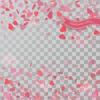 herzkonfetti von valentinsblumenblättern, die auf transparenten hintergrund fallen. vektor