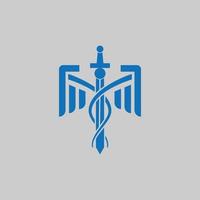 Schwert Caduceus-Logo-Design. medizinischer Caduceus-Logo-Zeichen-Vorlagenvektor isoliert auf grauem Hintergrund vektor