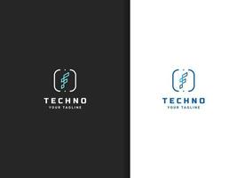 techno logotyp design, linje stil vektor