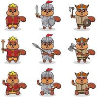 Vektorillustrationen von Eichhörnchenfiguren in verschiedenen mittelalterlichen Outfits. vektor