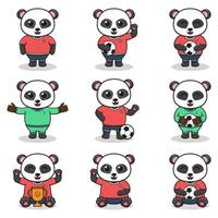 vektor illustration av panda karaktärer spelar fotboll.
