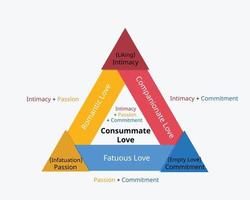 Dreieckstheorie der Liebe, um die drei Komponenten der Liebe zu zeigen vektor