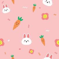 süßes Kaninchen mit Blumen- und Karottenstoff, nahtloses süßes Muster in Pink vektor