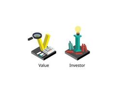 vi oder Value Investing ist eine Anlagestrategie, bei der Aktien ausgewählt werden, die anscheinend unter ihrem inneren oder Buchwert gehandelt werden vektor