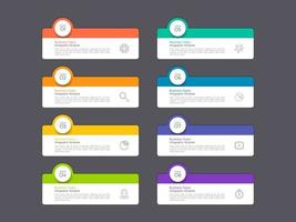 modern infografisk affärsdesign med 8 alternativkoncept, delar, steg, pilar eller processer kan användas för arbetsflödeslayout, diagram, nummeralternativ, webbdesign, element och banner. vektor